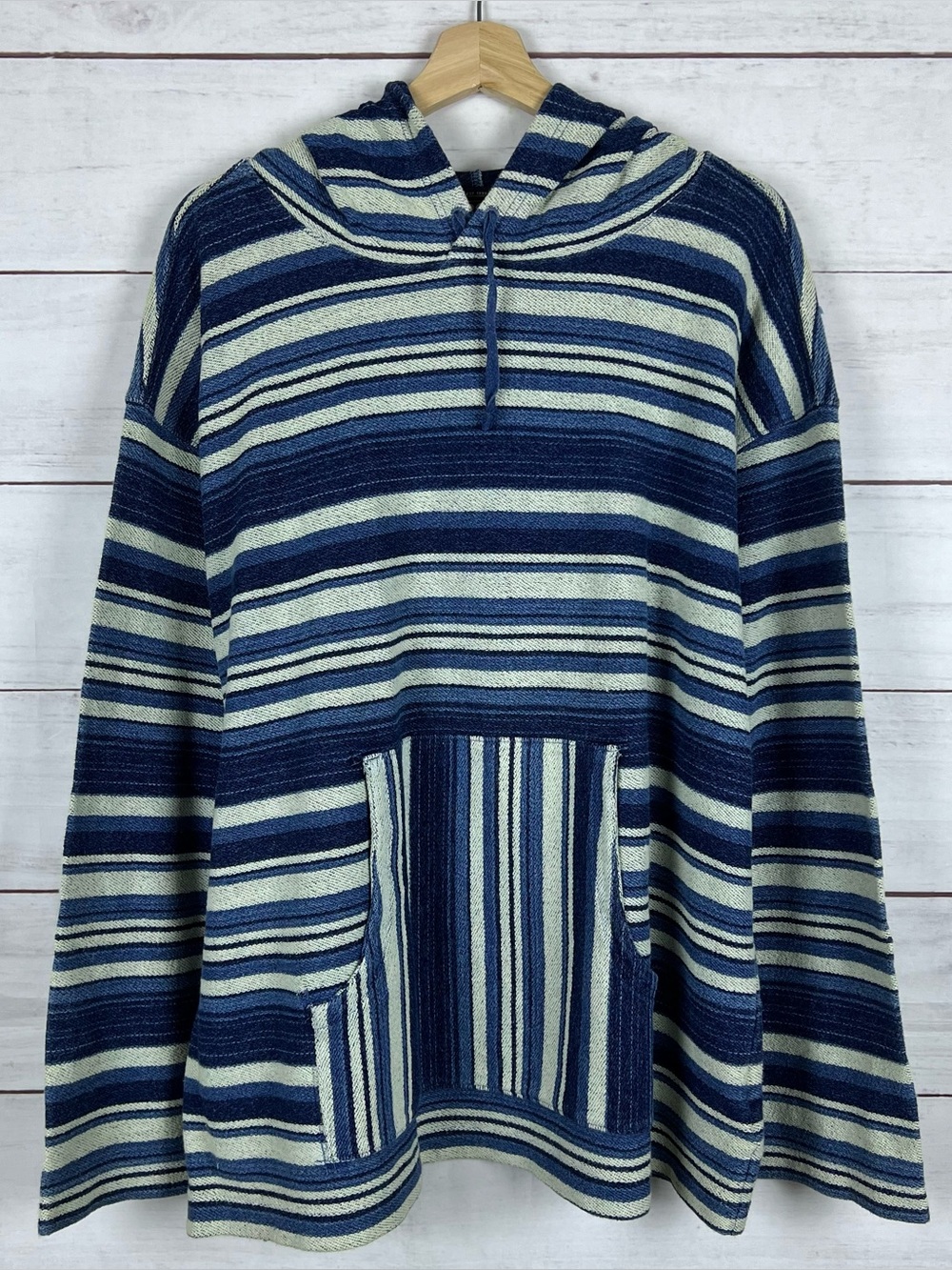 RRL Ralph Lauren Striped Stonewashed French Terry Blue/Navy Size Men’s XL Hoodie